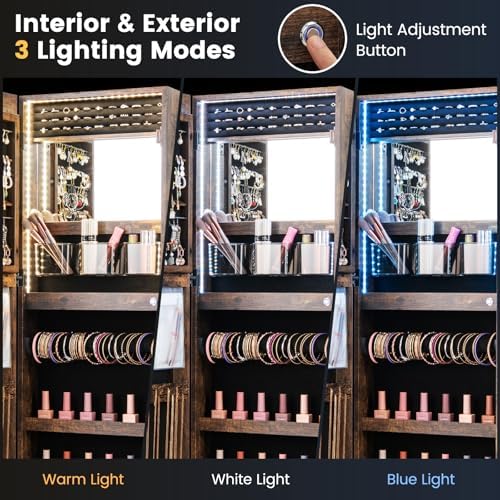 CHARMAID LED Mirror Jewelry Cabinet, Lockable Jewelry Armoire - Image 3