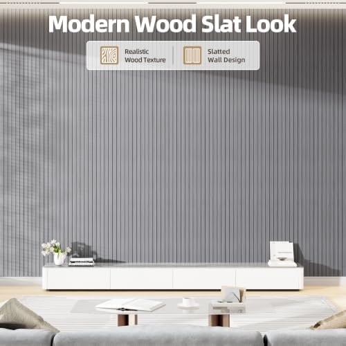 Peel and Stick Wood Slat Wall Panels, 3D PVC Faux Gray Wood Grain Wallpaper - Image 2