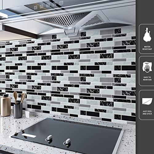 Art3d 10-Sheet Peel and Stick Faux Stone Tile, 11.8 x 11.8 in, Marble Black - Image 3