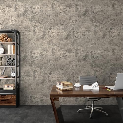 JSEVEM 16"×118" Light Brown Concrete Wallpaper Peel and Stick Industrial Beige by JSEVEM