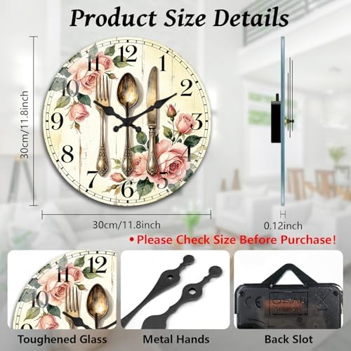 peacoblue Rose and Tableware Wall Clocks Battery Operated - Image 2
