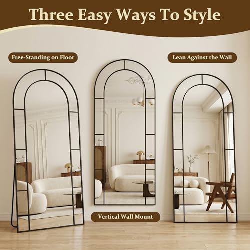 76" x 34" Arched Full Length Floor Mirror, Farmhouse Window Pane Mirror - Image 7