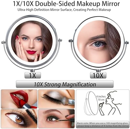 JANEEVA 8" Wall Mounted Lighted Makeup Mirror, Rechargeable Double Sided 1X/10X - Image 4