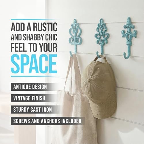Comfify Blue Cast Iron Wall Hooks Set of 3 – Farmhouse Entryway Coat Hooks - Image 2