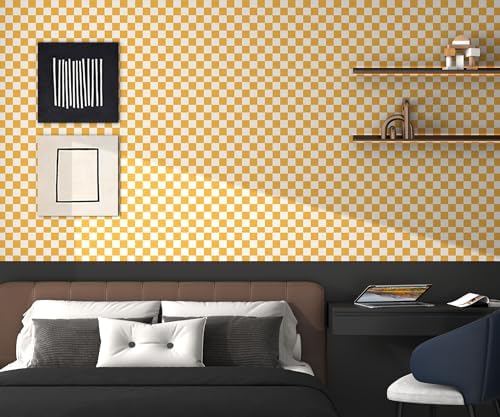 OSECAGE Peel and Stick Wallpaper Orange Checkered Contact Paper 17.7"x393" - Image 6