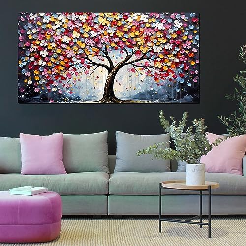 Zoyotago Large Canvas Wall Art Colorful Flower Tree Picture Gray Backgrounds - Image 3