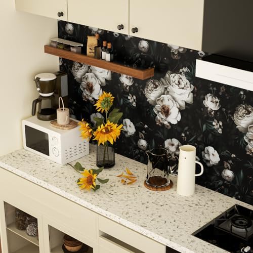 Laatse Dark Black Floral Wallpaper Peel and Stick 17.5" × 393" - Image 3