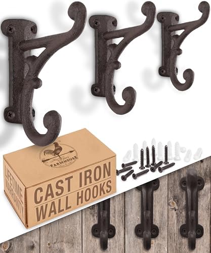 Rustic Cast Iron Coat Hooks Rustic Dark Brown, Wall Mounted, Farmhouse by MyFancyFarmhouse