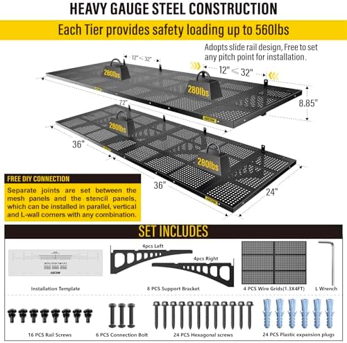 Aecxm 4-Pack 2x3ft Adjustable Garage Wall Shelving 1120lbs Load Capacity Heavy - Image 2