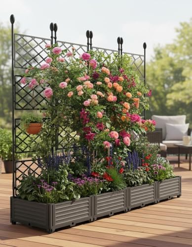 4 PCS Raised Garden Bed with Trellis & Privacy Screen, Large Outdoor Privacy by GarveeLife