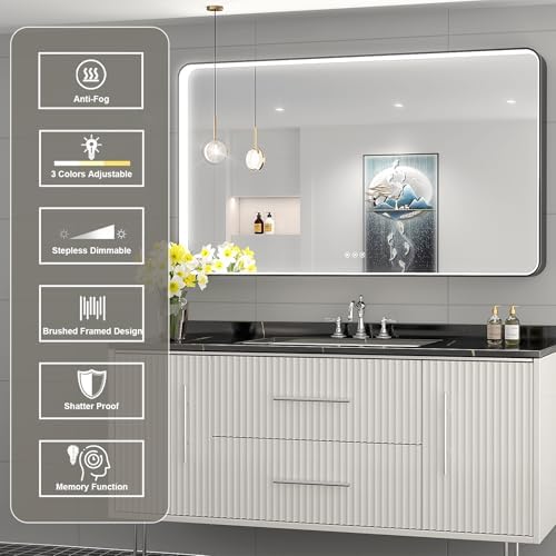 LED Mirror for Bathroom 48X28 Inch Black Framed - Image 2