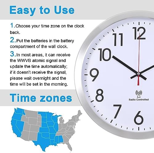 14 Inch Atomic Analog Wall Clock Radio Controlled Sets Wall Clock - Image 3