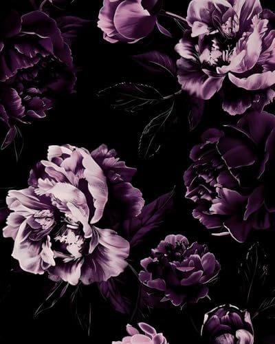 Black Purple Vintage Floral Peel and Stick Wallpaper 17.5" x 393" by XRUIBZI