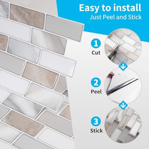 Art3d 10-Pack Marble Peel and Stick Backsplash, 12 x 12 in - Image 7