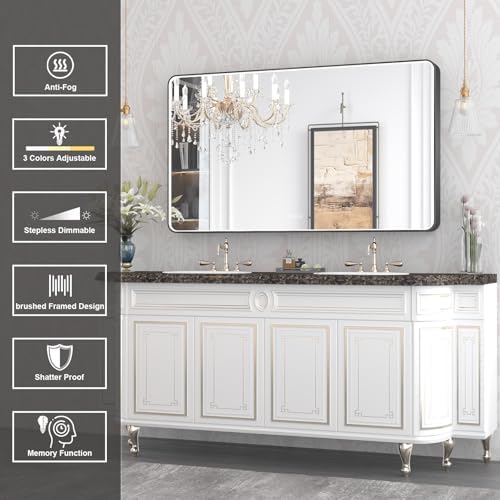 LED Mirror for Bathroom 55X32 Inch Black Framed - Image 2
