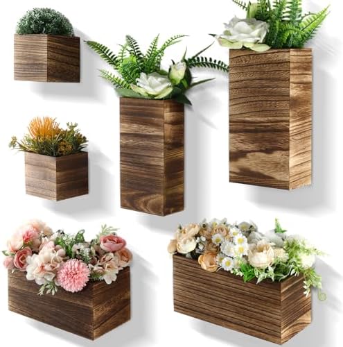 Ziliny 6 Pack Wooden Wall Planters Rustic Hanging Wall Planters, 5 Sizes - Image 6