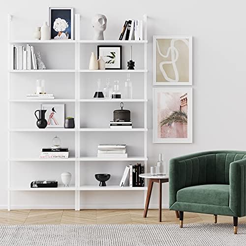 Nathan James Theo 6-Shelf Tall Modern Bookshelf, Wall Mount Ladder Shelf - Image 3