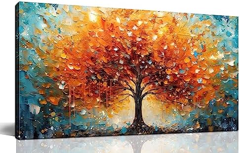 Zoyotago Large Canvas Wall Art Orange Yellow Tree Picture Modern Canvas Prints by Zoyotago