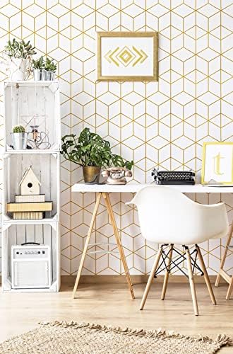 Safiyya Contact Paper Gold White Wallpaper Geometric Peel and Stick Wallpaper - Image 4