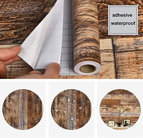 WENMER 11.8" x 394" Brown Wood Wallpaper Peel and Stick Wallpaper Shiplap Self - Image 4