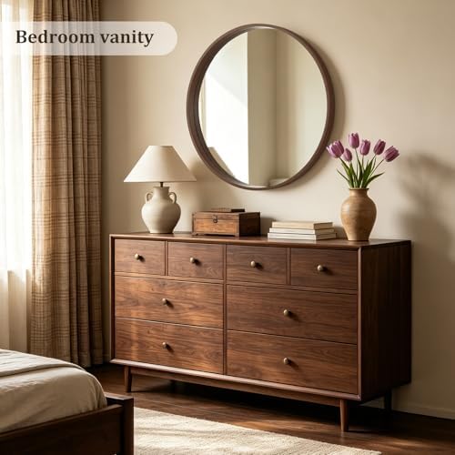 WallBeyond 36 Inch Round Wood Mirror, Large Circle Wooden Frame Wall Mirror - Image 3
