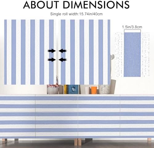 Blue Stripe Peel and Stick Wallpaper A Set of 15.7" x 1181" Blue and White - Image 4