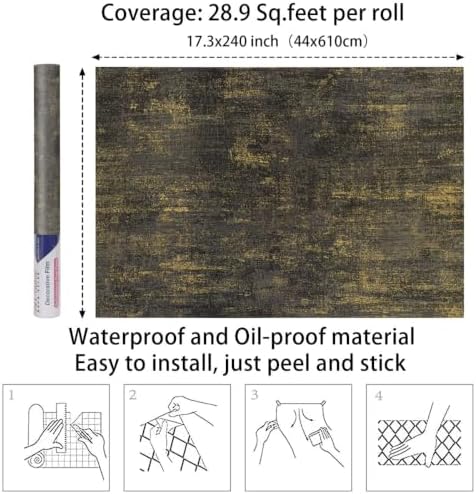 Arthome Black Gold Wallpaper Peel and Stick Contact Paper 17" x 240" - Image 6