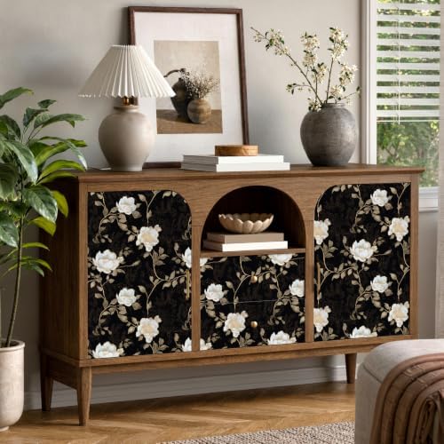 Laatse Vintage Dark Black Golden Floral Wallpaper Peel and Stick 17.5"x118" - Image 2