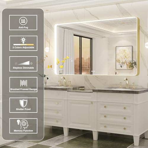 LED Mirror for Bathroom 60X36 Inch Gold Framed - Image 2