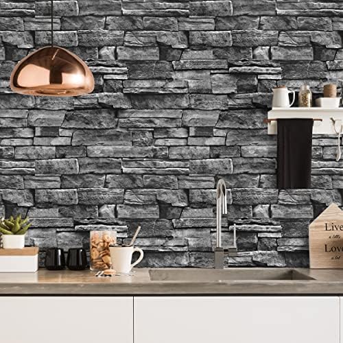 Jeweluck Grey Brick Wallpaper Stone Peel and Stick Wallpaper 17.7”×118.1” - Image 3