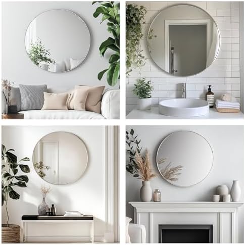 Oruii Large Round Mirror, 30 inch Silver Circle Mirror - Image 6