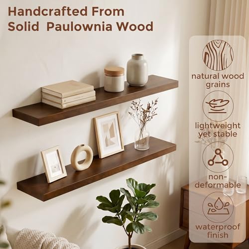 fuqing 40 Inch Floating Shelves 6.7'' Deep Dark Wood Wall Shelves Set of 2 - Image 4