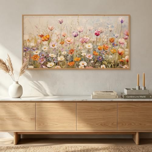 Large Nature Wildflowers Framed Canvas Wall Art, Vintage Daisy Painting - Image 4