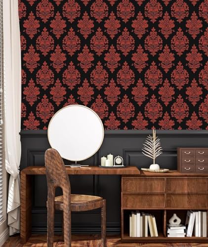 BOKEBEVE Vintage Floral Wallpaper Peel Stick Burgundy Red 17.5 x 393.5In - Image 6