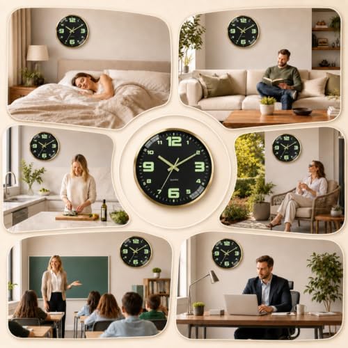 9.8-inch wall clock with metal frame, illuminated and silent - Image 5