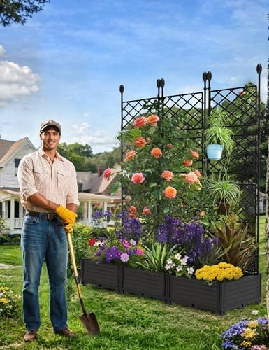 3 PCS Raised Garden Bed with Trellis & Privacy Screen, Outdoor Trellis - Image 4