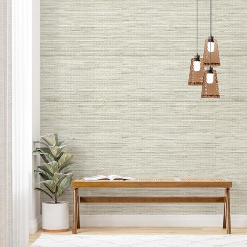Simon&Siff Cream Textured Grasscloth Peel and Stick Wallpaper 17.7"x1200" by SimonSiff