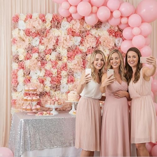 3D Flower Wall Backdrop 24x16 Inch Blush Pink & Ivory 2 Panels - Image 6
