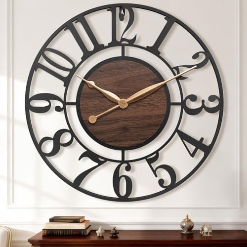 24 Inch Black Arabic Numeral Large Wall Clock by MuZi+famlily