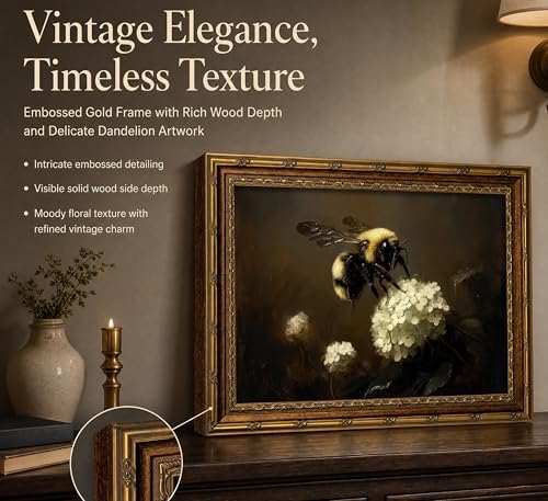 Vintage Gold Framed Bee Wall Art Dark Academia Insect Painting Canvas Print - Image 3