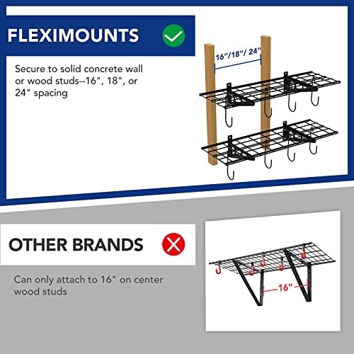 FLEXIMOUNTS 2-Pack 1x3 ft Garage Wall Shelving, Include 8 Bike Hooks - Image 3