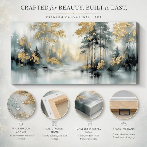 Anolyfi Misty Forest Grey Lake Canvas Wall Art - Image 4