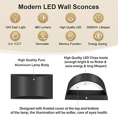 TRLIFE Modern Wall Sconces, 3000K/4000K/6000K Selectable and Dimmable LED Wall - Image 4