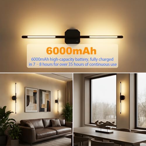 Rechargeable Wall Sconces, 2 Pack, 360° Dual Bars, 23-Inch Black - Image 4