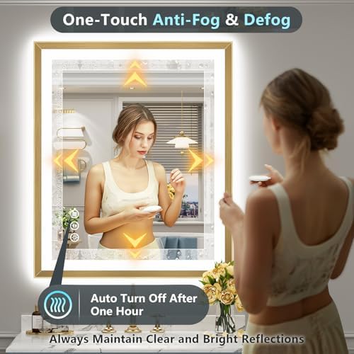 30x36 Gold Beveled LED Lighted Bathroom Mirror, Backlit & Front Lit - Image 6