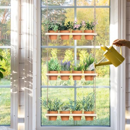 FillTouch 12 Pcs 3 Tiered Hanging Herb Garden Wall Hanging Planter - Image 5
