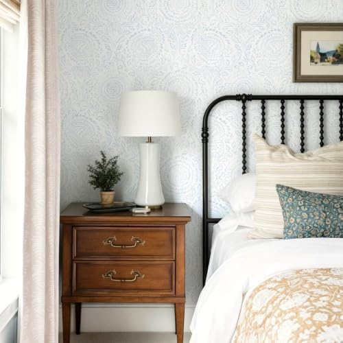 Ismoon Blue Wallpaper Peel and Stick Boho Floral Contact Paper 17.3x196in - Image 2