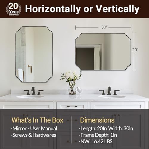 ANDY STAR 20"x30" Matte Black Mirror, Bathroom Vanity Mirror, Modern Scalloped - Image 2