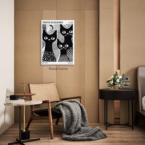 Cute Black Cat Poster Japanese Yayoi Kusama Wall Art 24X36 inch Framed Trendy - Image 3