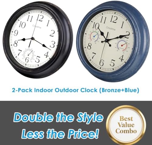 2 Pack Bulk Indoor Outdoor Vintage Wall Clock 12 Inch Battery Operated - Image 2
